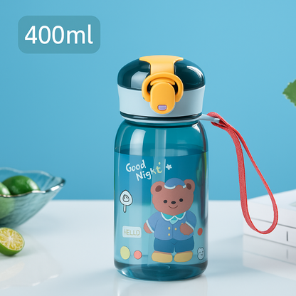 Gourde enfant avec paille bleu