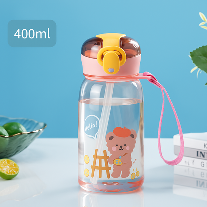 Gourde enfant avec paille rose