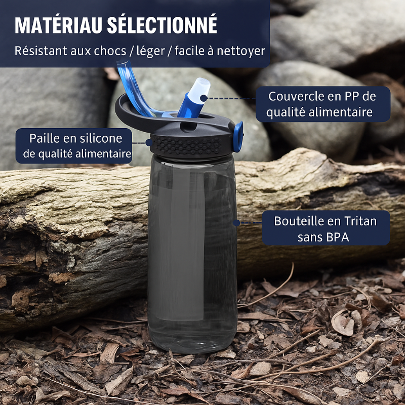 Gourde filtrante portable grise